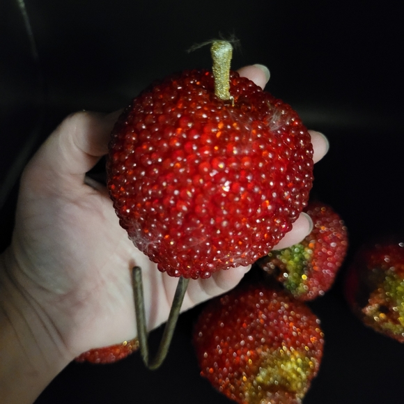 Vintage Red Apple Pomegranate Sugar Beaded Fruit Decor Wire Stems Wreath Making - Picture 5 of 5